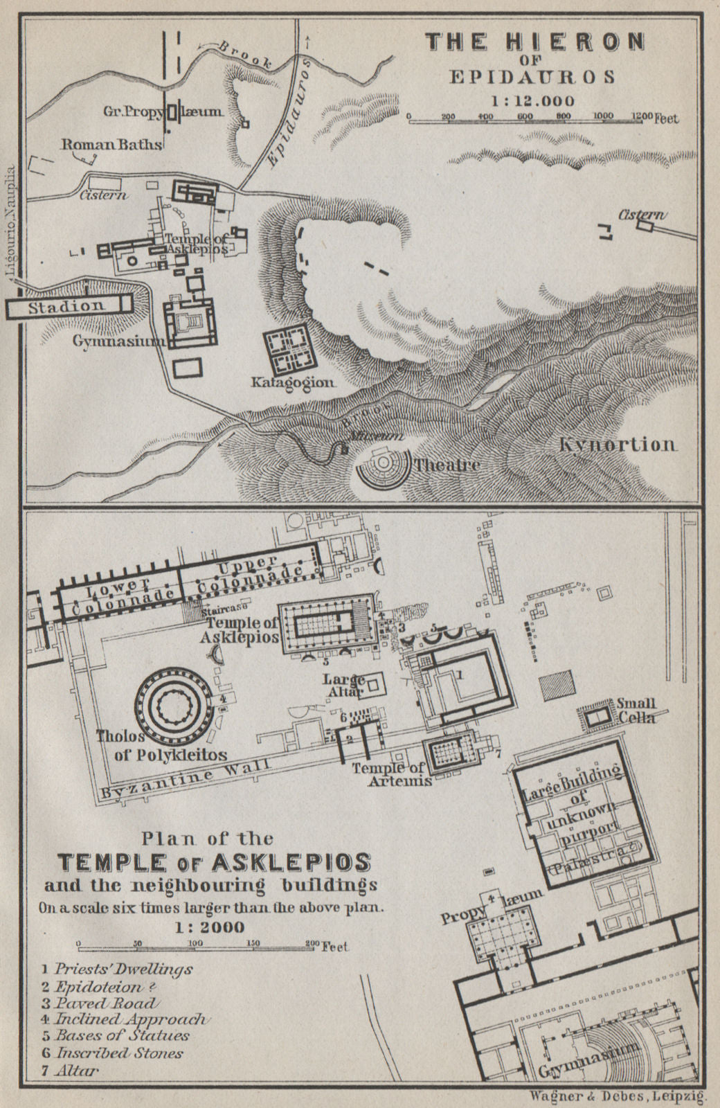 EPIDAURUS/EPIDAVROS. Hieron Asklepios/Asklepius temple/sanctuary plans 1909 map